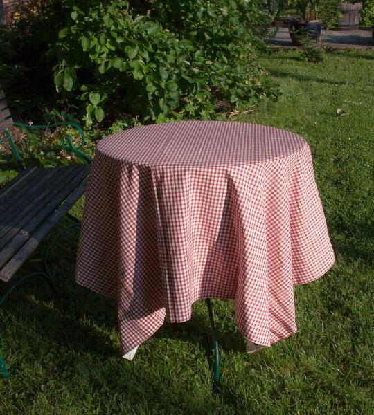 Garten Tischdecke "Vichy rot mit Erdbeer-Bordüre"
